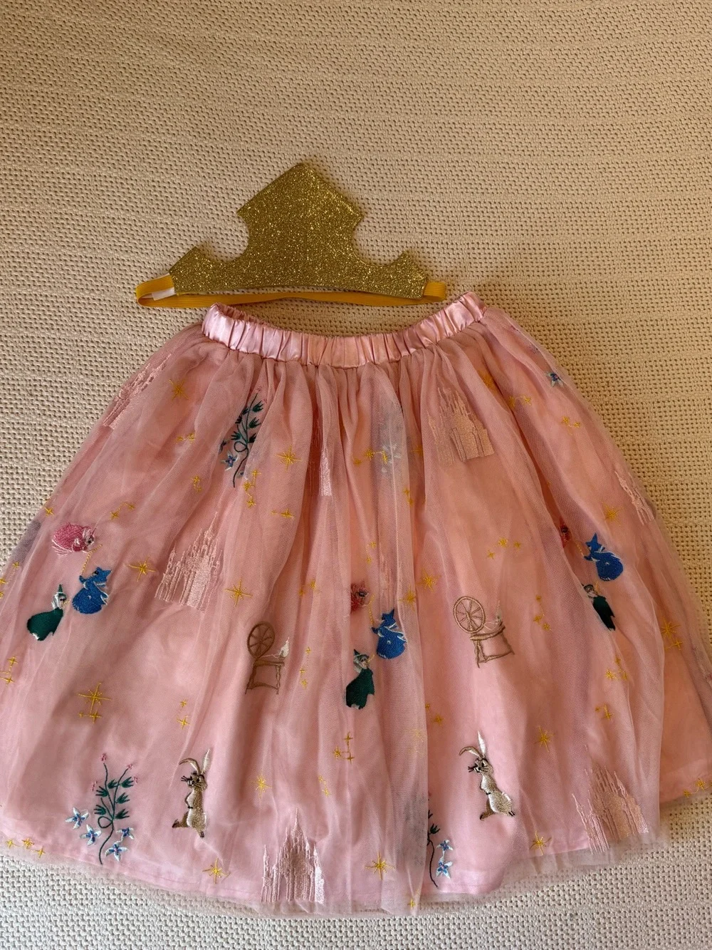 Hanna Andersson x Disney Pink Embroidered Tulle Skirt Small with crown